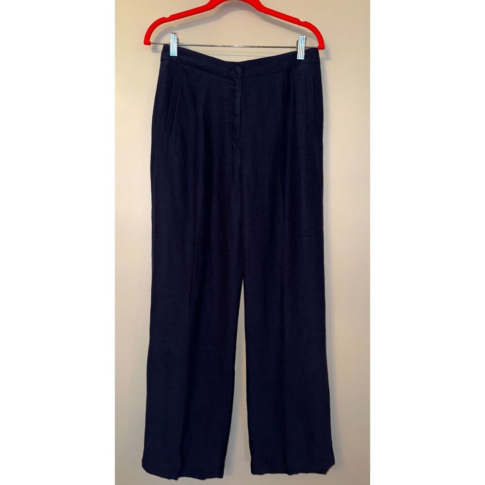 Sézane Tailored Navy Blue Lined Trousers Old Money Classic Chic Straight Leg - Picture 2 of 9